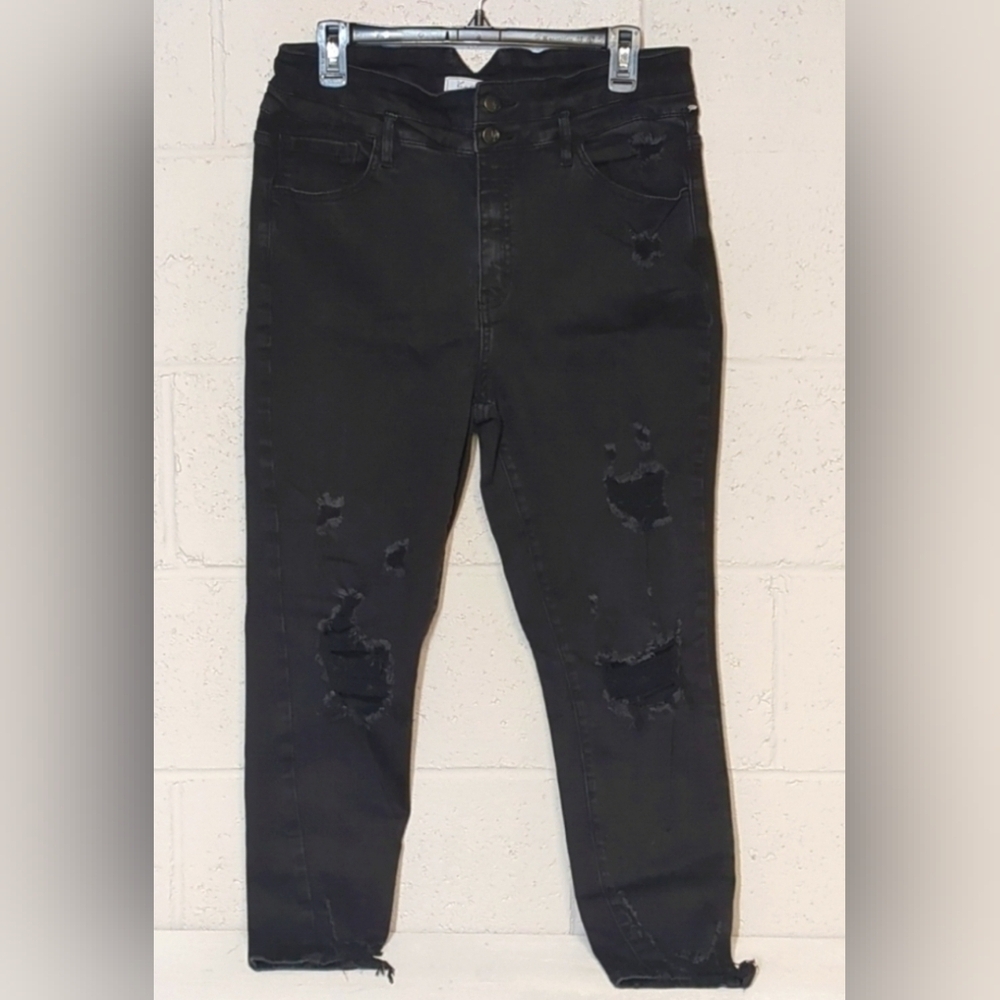 KanCan Kurvy Ultra High Rise Ankle Skinny Distressed Jeans Black Rinse Size 31